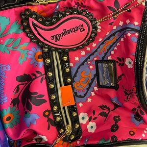Betsey Johnson Black and Pink Floral Shoulder Bag